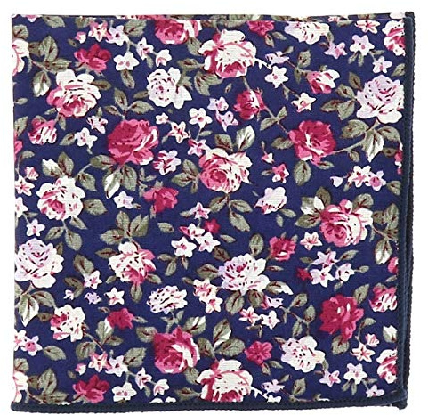 Pochette Costume Fleurs Bleu marine, Rose et Blanche - Mouchoir de Poche idéal Mariage Thème Champêtre, Bohème Chic ou Nature - Accessoire Fleuri Poche de veste