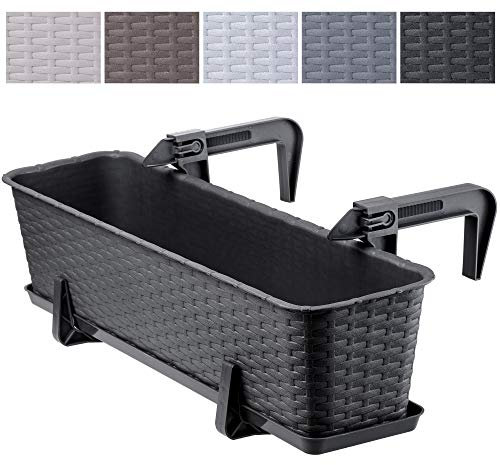 KADAX Fioriera 60cm per Ringhiera in Plastica, Vaso da Appendere al Balcone Completo di Sottovaso e Portavasi, Ideale per Piante da Esterno (Antracite)