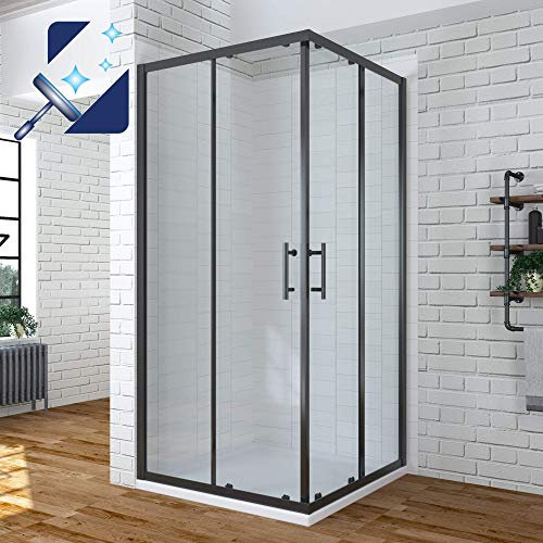 AQUABATOS® 80x80x195cm Duschkabine Eckeinstieg Eckdusche Duschabtrennung Duschwand Glas mit Schiebetüren | 6mm Sicherheitsglas | Nano Beschichtung | Profilfarbe Schwarz matt | ohne Duschwanne