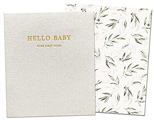 Peachly Unisex Baby Memory Book | Minimalist Baby First Year Keepsake for Milestones | Baby Books First Year Memory Book | Simple Baby Scrapbook for Boy Girl Milestones | Natural Linen - Olive