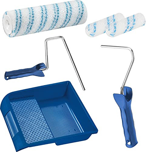 PREMIUM Farbroller-Set (X500) 6-teilg Profiqualität für Wandfarben, Walzenrolle 1x Farbwanne, 1x Bügel 27cm, 1x Bügel 25cm, 1x Durotex Walze 25cm (groß) & 2x Durotex Walze 10 cm (klein)