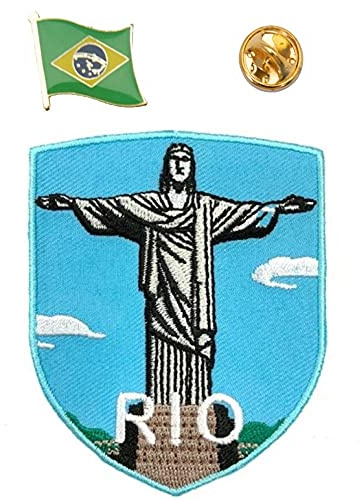 A-ONE 2 Stück Patch mit Flagge Brasiliens, Rio de Janeiro, Cristo Redentor, Rio-Jesus-Statue, bestickt, mit 7 Wundern, Metall-Abzeichen Nr. 208P