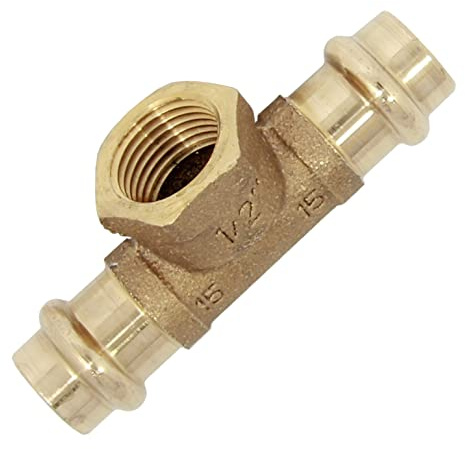 Pressfitting T-Stück mit IG 28 x 1/2 x 28 mm aus Rotguss | Mit 2x V-Pressanschluss für Kupferrohre und 1x genormtem Innengewinde für die sichere Anbindung von Fühlern oder Ventilen.
