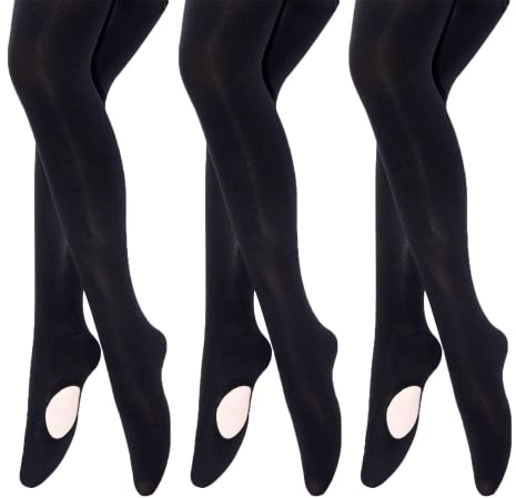 MANZI 3 Pairs 40 Denier Dance Tights Girls Womens Convertible Stretch Transition Ballet Tights Black,Large