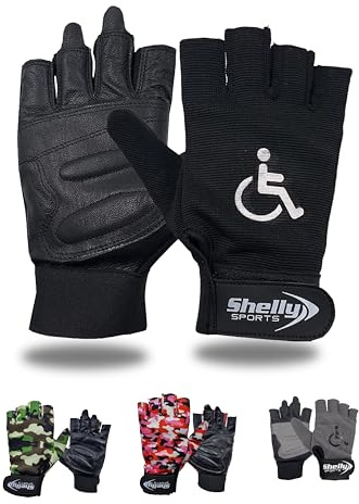 Shelly Sports Rollstuhlhandschuhe Echtleder Handflächenhandschuhe Mobilität Gepolsterte Handschuhe Atmungsaktive, fingerlose Fahrradhandschuhe mit Anti-Rutsch-Griff, , Silbergrau, Schwarz