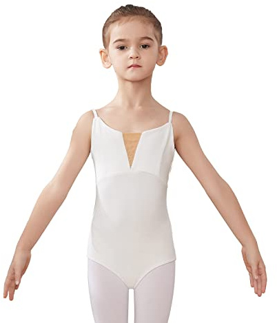 HIPPOSEUS Baletttröja för flickor, dans, V-ringad, gymnastikbyxor, camisole, baletttröja, Y06-1, Vit, 11-12 años(145-155cm)