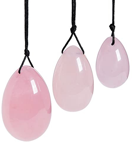 Nupuyai Rosenauarz Yoni Ei Set gebohrt Massagestein für Beckenboden | Yoni Eier Edelstein Set mit Schnur, Kristall Kegel Ei Stein für Frauen zur Kegel Übung und Stärkung der Beckenbodenmuskulatur