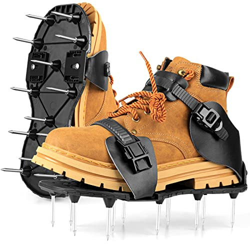 Yuepin Lawn Aerator Shoes, Garden Grass Aerator Spiked Sandals with Lock Belt Buckle, Upgraded Pre-Assembled Lawn Aerator Spike Shoes, Soil Yard Aerator Tool for Yard Patio Garden Grass Lawn