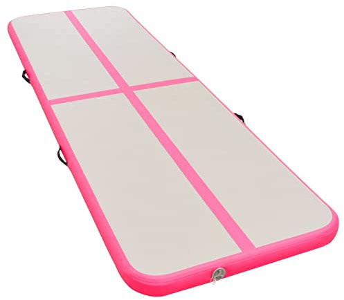 Keketa Aufblasbare Gymnastikmatte mit Pumpe Turnmatte Aufblasbar Tumbling Matten Tranningsmatte Fitnessmatte Yogamatte Gymnastikmatte Sportmatte für Zuhause Outdoor 300×100×10 cm PVC Rosa