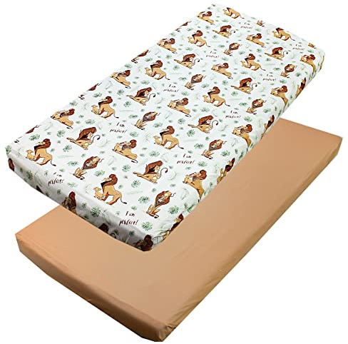 TupTam Sábana Ajustable para Cuna Bebé 2 Pack, León/Marrón/Verde, 70 x 140 cm