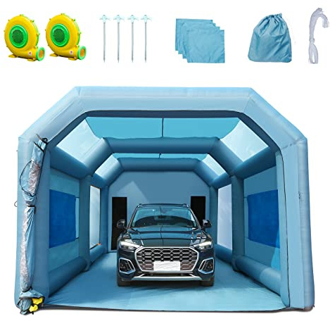 VEVOR Tenda di Verniciatura a Spruzzo Gonfiabile per Auto Moto SUV 2 Ventilatori 750W 480W Sistema di Filtrazione Filtro 3 Strati 6 Finestre d'Aerazione, Tenda Cabina per Verniciatura 7 x 4 x 2,75 m