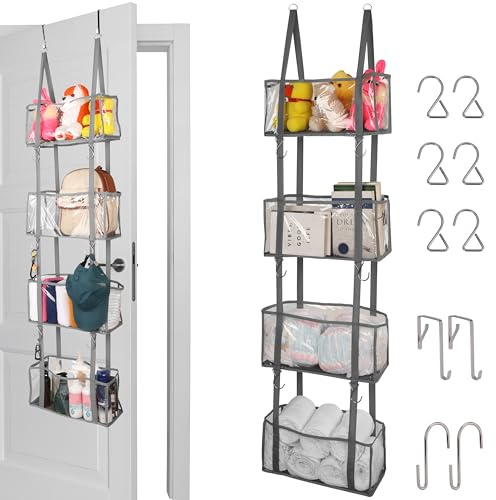 BELLE VOUS Türorganizer Hängeorganizer mit 4 Durchsichtigen Fenstertaschen - Hängeregal Tür für Schrank, Kinder-/Schlaf- & Badezimmer - Hängeorganizer Tür für Spielzeug, Kosmetika, Windeln & Mehr