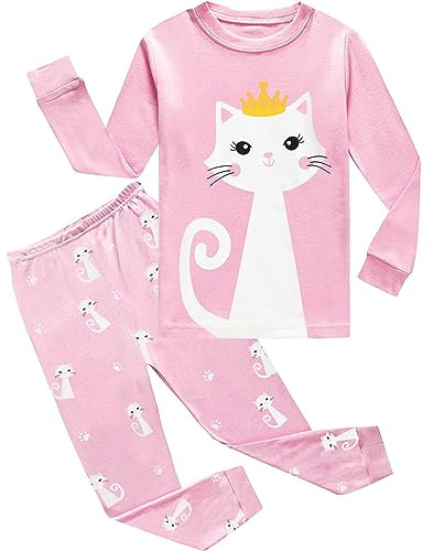 EULLA Girls Pyjamas Long Sleeves Toddler Pjs Set Kids Dinosaur Unicorn Cat Kitty Strawberry Ladybugs Sleepwear Clothes 1-7 Years