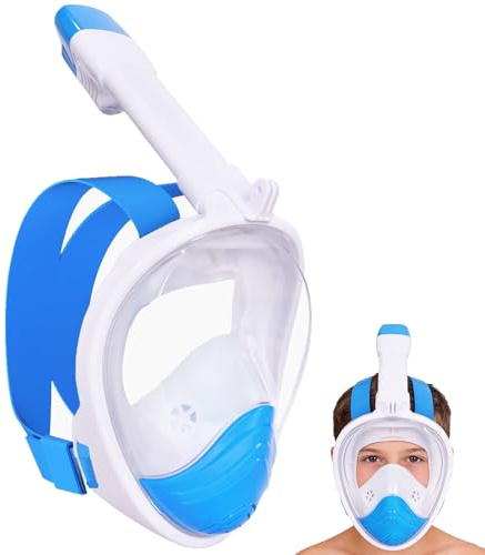 Wsobue Snorkelmask för barn, helmask snorklingsmask dykmask snorkelset barn, anti-dimma, sportkameror, kompatibla dykglasögon för 5–14 år pojke flicka