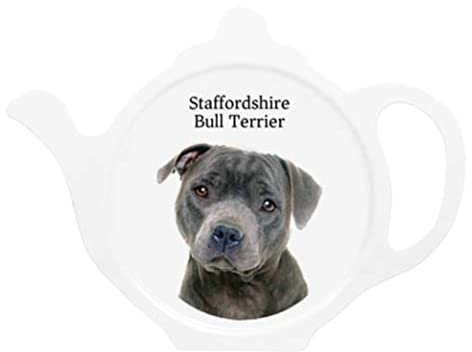 Staffordshire Bull Terrier Staffy Dog Teabag Tidy Rest for teaspoons and Used Tea Bags Width: 12.5cm Height: 9.5cm Depth: 0.5cm