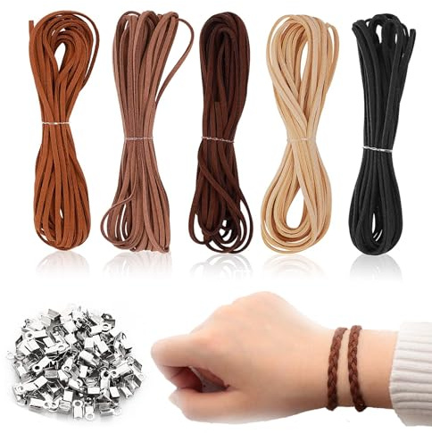 Leather Cords for Jewellery Making, 25m x 2.6mm Leather Necklace Cord Kit Leather String with 100 Clasp, Leather Strip for Jewelry Necklace Making Beading Thread DIY