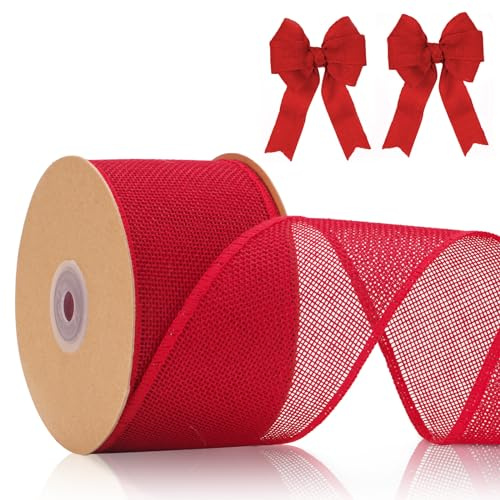 jijAcraft 6cm Juteband mit Draht Rot: Breit Geschenkband für Schleifen 10M Schleifenband zum Basteln Jute Dekoband für Weihnachtskranz Geschenk