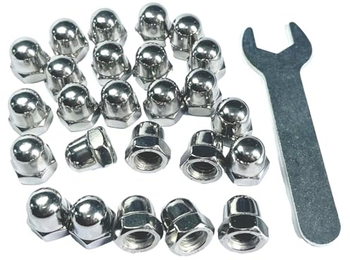 ZDingTech 25pcs M8-1.25 Acorn Cap Nuts,M8-1.25 Cap Nuts,Acorn Hex Cap Dome Head Nuts,Dome Nuts,304 Stainless Steel Acorn Nuts,Hardware Nuts,18-8,Bright Finish with Open End Wrench, Silver