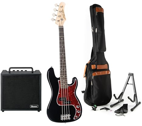 J & D PB MINI E-Bass Set, Schwarz, Shortscale, Erle Korpus, Ahorn Hals, Split Coil Tonabnehmer, Vintage-Style Mechaniken, inkl. Zubehör-Pack.