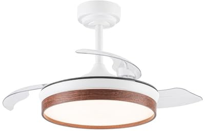 wonderlamp - Ventilador de techo pequeño ø 92cm, con luz LED, aspas plegables Tamero Mini Cerezo 46W con Modo luz de noche y CCT 3000-4000-6000K