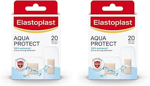 Elastoplast Aqua Protect Plasters - 20 Waterproof Plasters for Swimming/Bathing, Strong Adhesion, Flexible and Breathable, Transparent