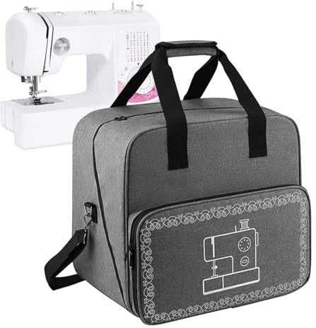 Nähmaschine Tragetasche - Nähmaschine Stoff, Nähmaschine Organizer | Schützende Nähmaschine mit Schlaufe und Taschen, Nähaufbewahrung für Standard Brother Janome Maschinen, gray,