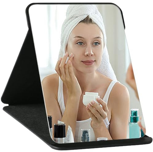 Taasmoog Reisespiegel Klappbar, Klappspiegel mit Schwarz PU-Leder Tragbar Kosmetikspiegel Klappbar Make-up Tragbarer Klappspiegel Unisex, Kosmetikspiegel für Reisen