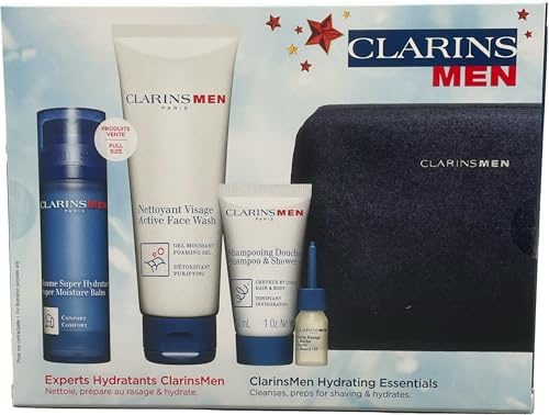 Clarins ClarinsMen Hydration Essentials Geschenkset | Inklusive Active Face Wash in voller Größe und Super Moisture Balm