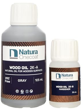 Natura Onecoat Wood Stain Oil - 8 m² - 140 ml, Gray – Wood Finish for Interior Furniture & Floor - Linseed Wood Oil - Fast-Drying - Environmentally Friendly - Extra Durable Hard Wax Oil-VOC Free
