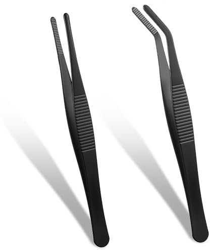 AOZUO 2 Pcs Pinzas Curvas, Pinzas Romas, 14 cm Acero Inoxidable, Pinzas Rectas Antideslizantes con Borde Dentado Curvo, Pinzas Anguladas para Trabajos de Laboratorio, Animales Acuáticos, Manualidades