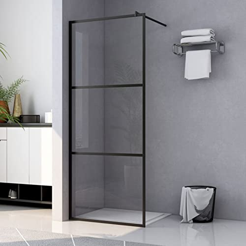 IKAYAA Mampara Ducha Fija Negro - Mamparas de Ducha Transparentes - Mamparas de Ducha Fija con Vidrio ESG 5 mm - Mampara Fija -115 x 195 cm-Transparente