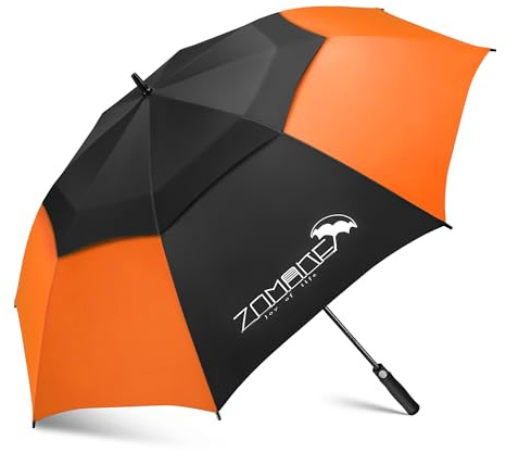 ZOMAKE Regenschirm Groß Sturmfest,XXL Großer Golf Umbrella Sturmfest Automatik,Schirm Windfest Schwarz für 2 Personen,Golfschirm Stabil für Herren Damen Familie(Schwarz&Orange)