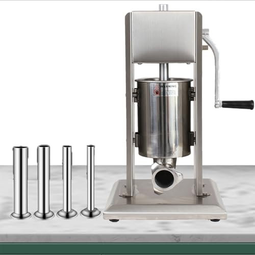 ylpddmm Manual Sausage Stuffer 2L/3L/5L/7L/10L/15L Capacity,Two Speed Vertical Meat Filler with 4 Stuffing Tubes, for Commercial and Home Use,10L