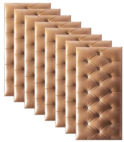 Generic 3D-Antikollisions-Wandpolsterung, Gepolsterte Wandpaneele für das Kopfteil, Abziehbar und Aufklebbar, Tatami-Wandaufkleber, Wanddekoration für Schlafzimmer, Wohnzimmer, 60 x 30cm 8PCS, Braun