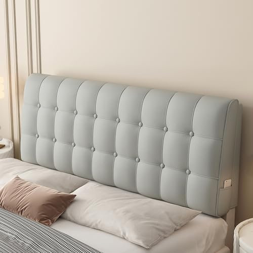 Gepolstertes Kopfteil aus Kunstleder, mit abnehmbarem Bezug für Schlafzimmer, Schlafsaal, Etagenbett, Lendenwirbelstütze, Wandkissen, 150 x 58 x 10 cm, Grau