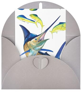 Blanko-Karten und Umschläge, Motiv: Fisch-Kunstdruck, umweltfreundliche Karten, Umschläge und Schachtel, innen blanko, 5 Stück