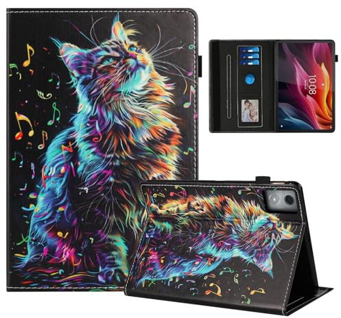 Rostsant Coque pour Lenovo Idea Tab Pro 12,7 Pouces 2025 TB-373FU TB-375FC Impression Graphique Housse en Tablette Cuir PU Protection pour Lenovo Idea Tab Pro 2025 Chat en Note de Musique