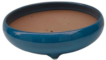 Genérico BIOMATA Maceta Bonsai Ceramica Redonda 19,3x19,3x6,4 cm | Diametro de Boca 17 cm | Macetero Bonsai Hecho en Japón | Tiesto con Agujero de Drenaje Color Azul Lívido | Árbol no Incluido