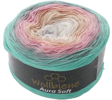 Wollbiene Aura Soft Farbverlaufsgarn 250g - 1000m - 4 Fädig gefacht Bobbel Strickwolle Häkeln Bobbel Wolle Farbverlauf, Strickwolle Mehrfarbig (706 pastell)