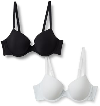 Amazon Essentials Sujetador de Media Copa de Microfibra Mujer, Paquete de 2, Blanco/Negro, 85A