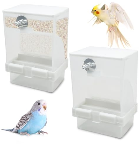 Tfwadmx 2 Pcs No Mess Automatic Bird Feeders Cockatiel Food Dispenser Bowls Seed Container Parrot Dishes Parakeet Cage Accessories Bird Feeder with Divider for Canary Finch Conure Lovebirds