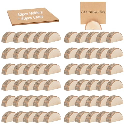 X-BLTU 60 Stück Kartenhalter Holz für Hochzeit (60 Halter +60 Kraftpapier)