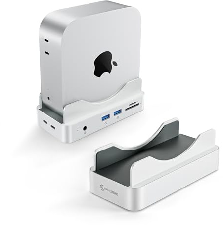 PHIXERO PSE Dock Stand für Mac mini M4 mit NVMe SSD Gehäuse, 6-in-1 Aluminium Hub, 10Gbps USB-A, SD/TF Kartenleser, Docking Station Ständer für Mac mini M4/M4 Pro