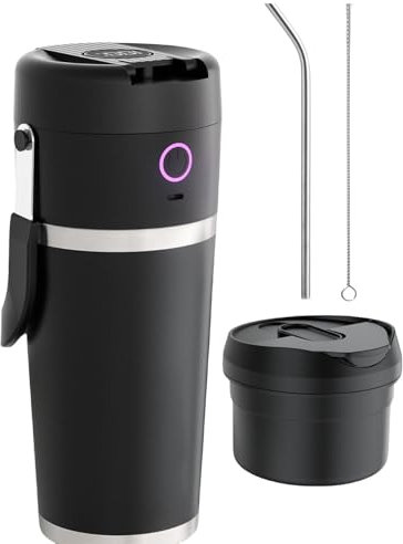 Centrifugeuse sans fil avec récipient isotherme en acier inoxydable 14 000 tr/min, mixeur à smoothie, tasse de mélange portable pour une utilisation en extérieur