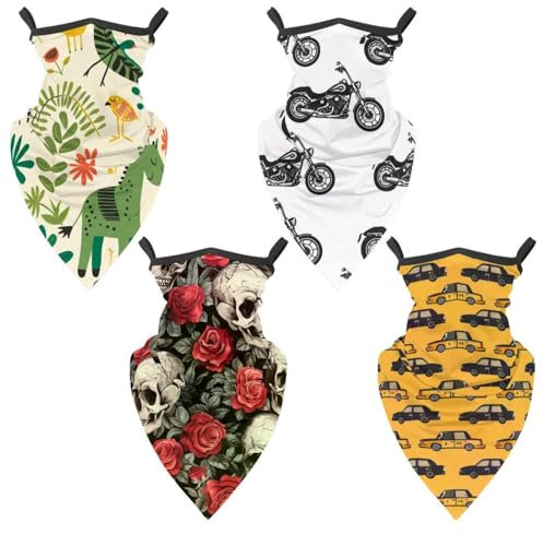 ewndhtse 4 Stück Sommer-Halstuch, Gesichtsabdeckung, Sonnenschutz, Sturmhaube, Bandana, Schal für Männer und Frauen, Outdoor-Sport, kühlend, atmungsaktiv, Gesichtsabdeckung, schwarz, Motorräder