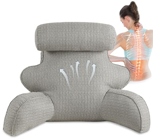 Muzrunq Almohada de Lectura Extra Ancha y Alta con Bolsillo Lateral y Cremallera, cojín extraíble Lavable con Soporte para el Cuello para Descansar en la Cama, Ver televisión Jugar.