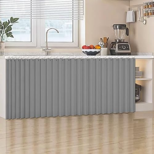 Schrank-Vorhang Zum Schieben, Staubdichter Regal Vorhang, Datenschutz Verdunkelungsvorhänge für Küche, Schuhregal & Unter der Spüle mit Geräuscharmen Gleitschienen(Grau,W 200cm x H 100cm)