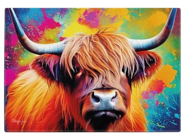 Highland Cow Art Glass Worktop Saver Chopping Board Kitchen Gift