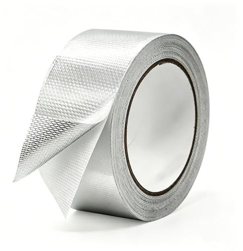 ZhongShuang Aluminiumfolie Klebeband, Silber Alu Hitzeschild Band, Glasfaser Folienband für Schlauch und Auto, 50mm×20M, Wasser- und Dampfdicht