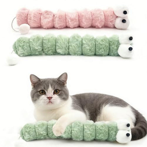2BB Kattleksakskudde – kattunge med dragkedja, innehåller kattmynta, högt papper, lockar kattunge att leka, 32 cm 3 paket (ärtgrön, rosa)